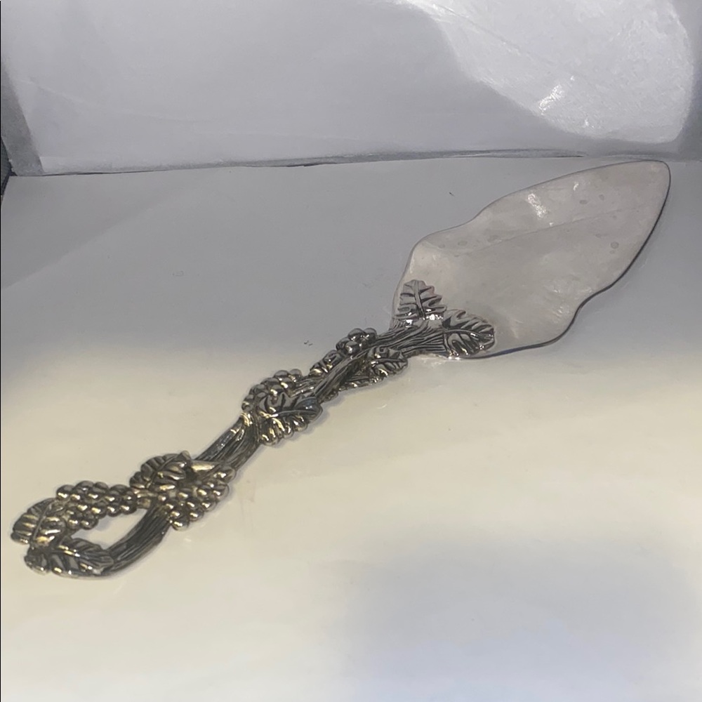 Source Unknown Silver Cake Server with Ornate Handle